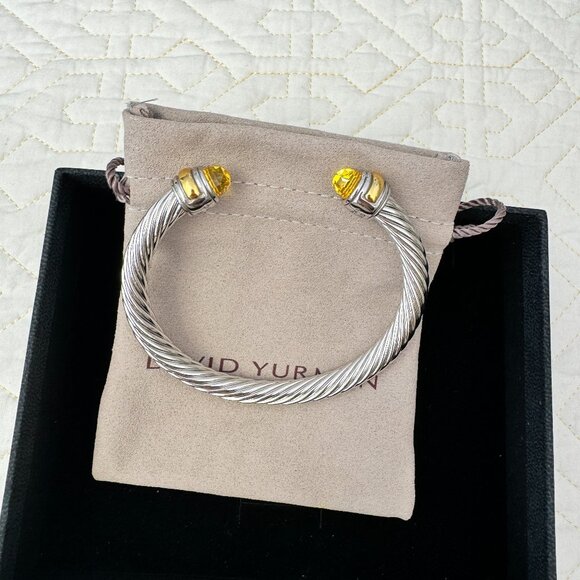 David Yurman sterling silver 7mm Cable Citrine Bracelet with 14K Gold - Picture 1 of 6